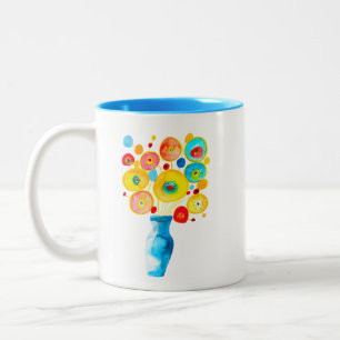 Tasse 2 Couleurs OEuvre d'aquarelle de fleurs funky