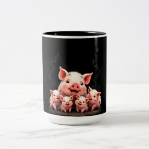 Tasse 2 Couleurs Œuvre d'art porcine – Truie et porcelets