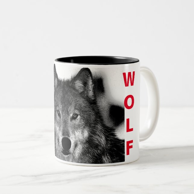 Tasse 2 Couleurs OEuvre d'oeil de loup noir et blanc (Devant droit)