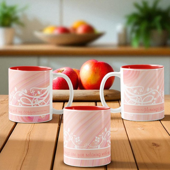 Tasse 2 Couleurs Oeuvres d'art Peach Pastel Spirals et Filigree (three side views to a template ceramic mug)