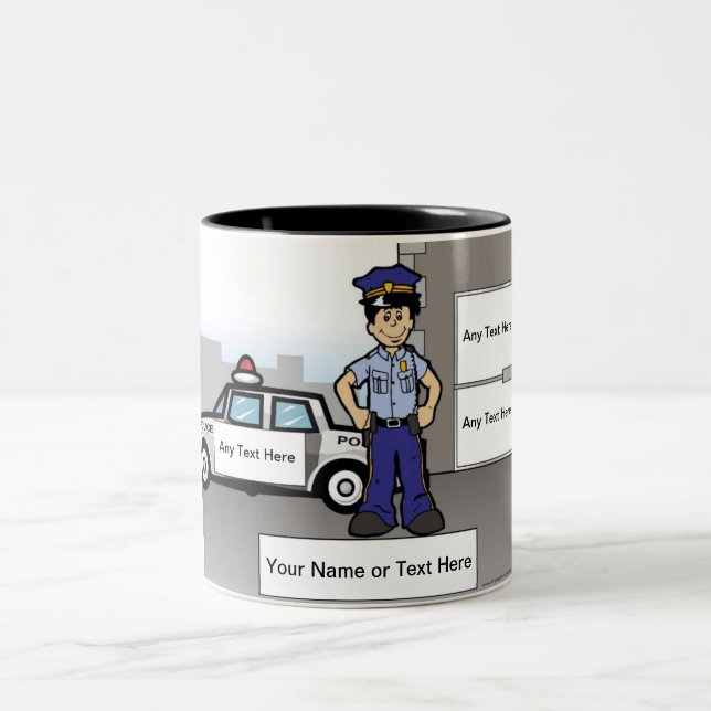 Tasse 2 Couleurs Officier de police personnalisé - Dessin masculin (Centre)