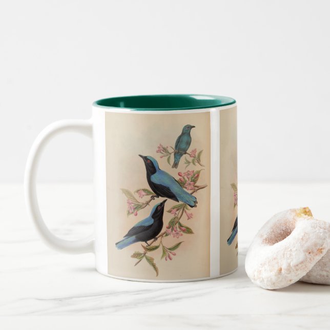 Tasse 2 Couleurs Oiseau bleu fée de Bornéo par John Gould (Avec donut)