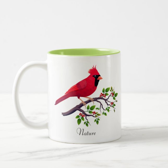 Tasse 2 Couleurs Oiseau cardinal rouge sur branche d'arbre (Gauche)