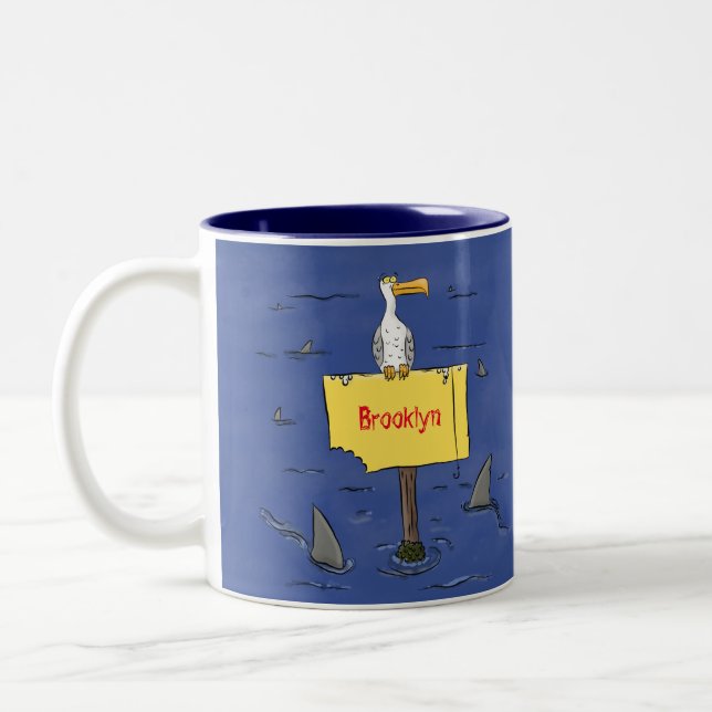 Tasse 2 Couleurs Oiseau de mer amusant entouré de dessins animés de (Gauche)