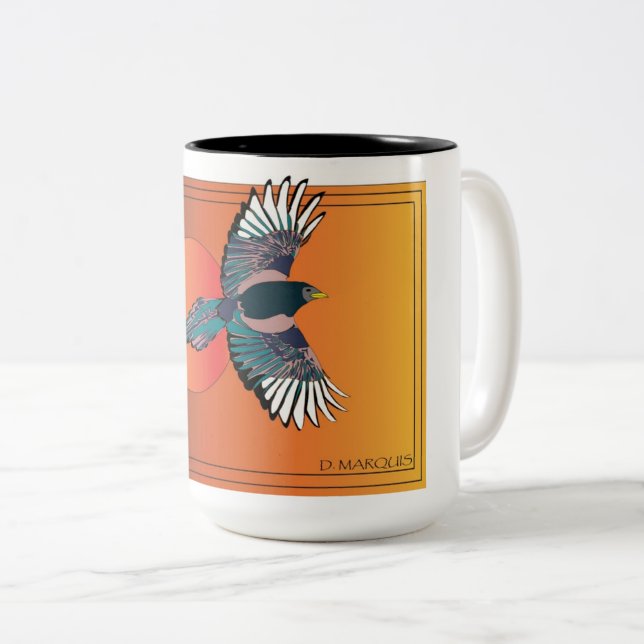 TASSE 2 COULEURS OISEAU EN COMBAT (Devant droit)