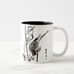 Tasse 2 Couleurs Oiseau japonais sur une branche - noir et blanc