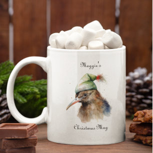 Tasse 2 Couleurs Oiseau Kiwi mignon en Casquette elfe de Noël, cout