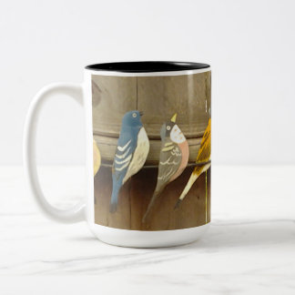 Tasse 2 Couleurs Oiseaux Colorés Sur Une Clôture
