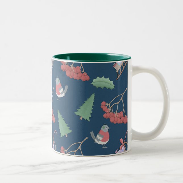 Tasse 2 Couleurs Oiseaux de Noël et coudes Bleus (Droit)