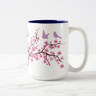 Tasse 2 Couleurs Oiseaux et fleurs de cerisier