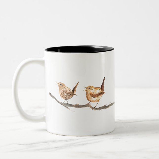Tasse 2 Couleurs Oiseaux mignons en pépinière aquarelle (Gauche)