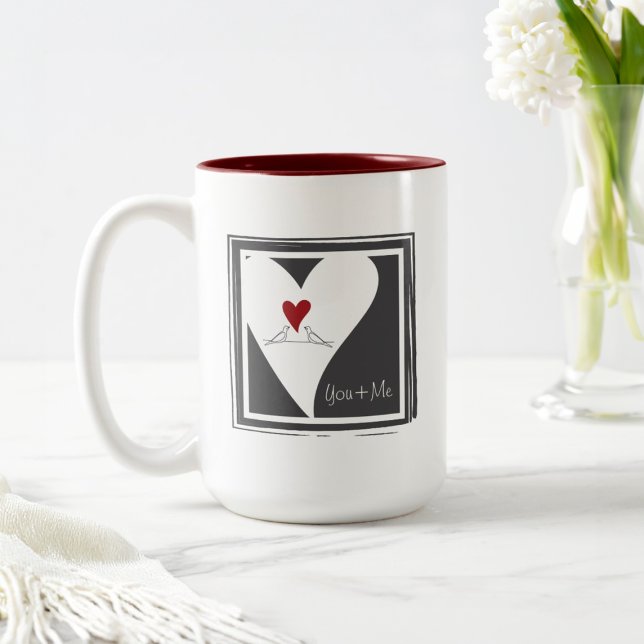 Tasse 2 Couleurs Oiseaux modernes simples personnalisés en amour Co (Créateur téléchargé)
