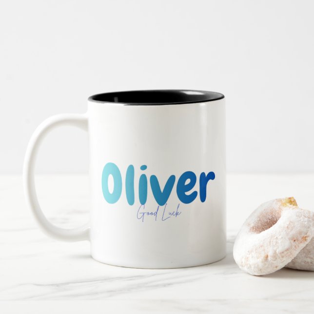 Tasse 2 Couleurs Oliver Name Gift - Good Luck - Personalized Design (Avec donut)
