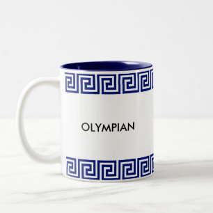 Tasse 2 Couleurs Olympien grec bleu et blanc à motif géométrique