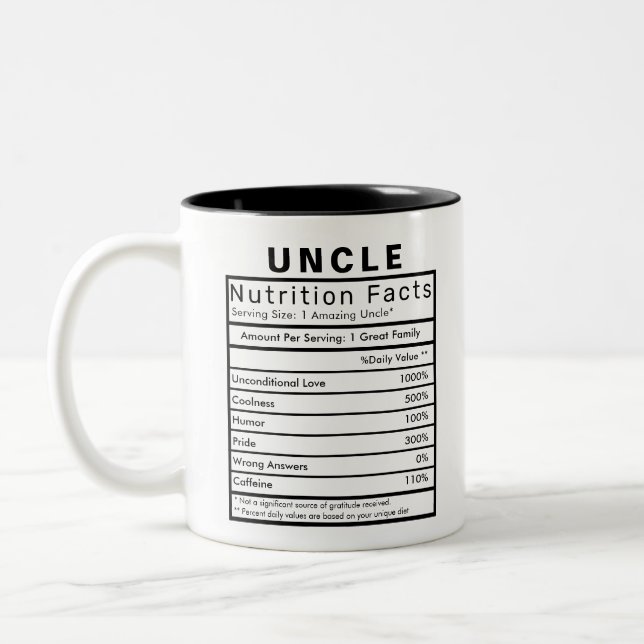 Tasse 2 Couleurs Oncle Nutrition Facts Statistiques Drôle (Gauche)