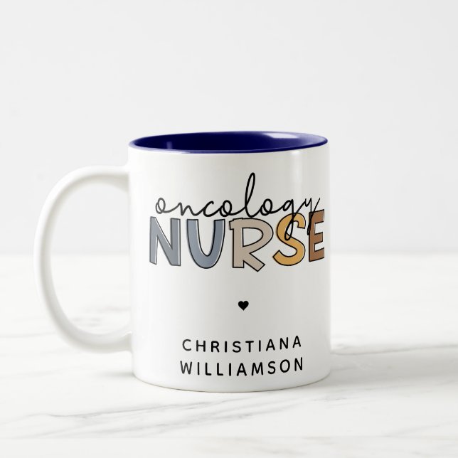 Tasse 2 Couleurs Oncologie personnalisée Infirmière Oncologie RN Ca (Gauche)