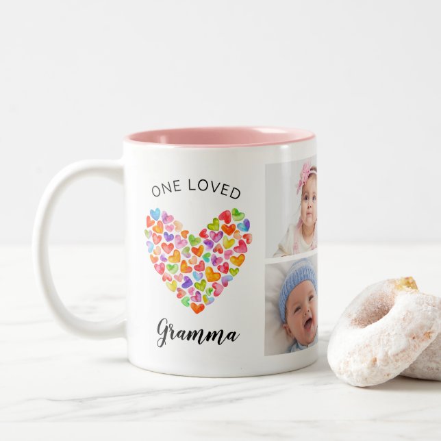Tasse 2 Couleurs One Loved Gramma Four Photo Collage (Avec donut)