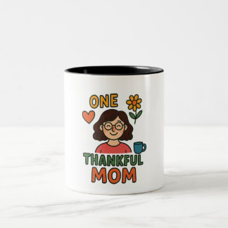 Tasse 2 Couleurs One Thankful Mom – Cute Cartoon Mother with Glasse