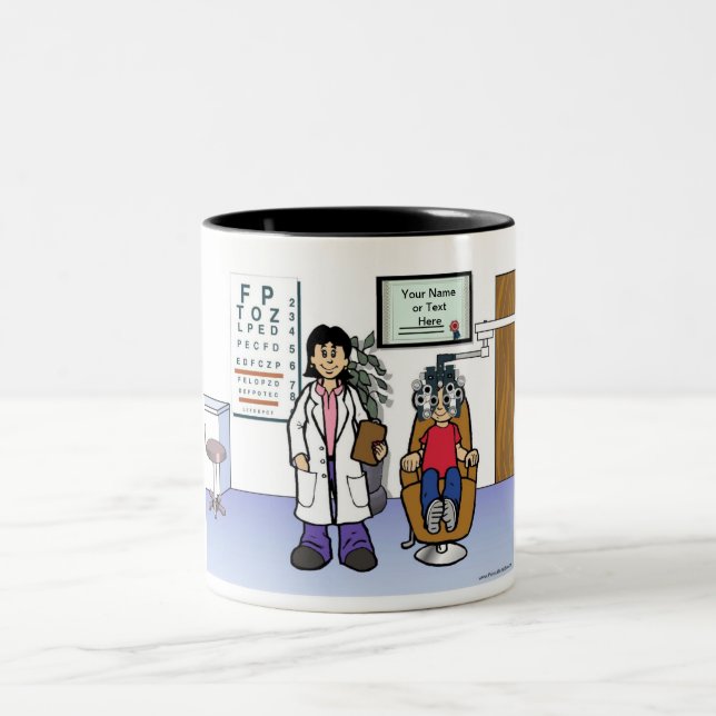 Tasse 2 Couleurs Optométriste personnalisée - Dessin féminin (Centre)