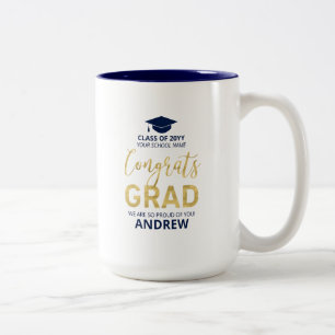 Tasse 2 Couleurs Or & Bleu   Cadeau Personnalisé de Remise de Diplô