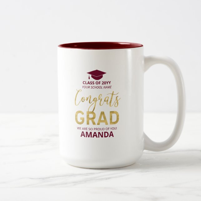 Tasse 2 Couleurs Or et rouge | Graduation moderne cadeau personnali (Droit)