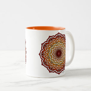 Tasse 2 Couleurs Orange & Brown Spiral et Floral Mandala
