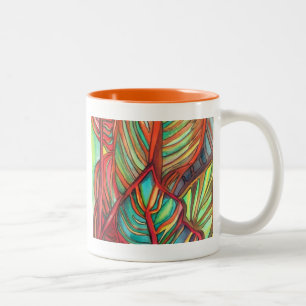 Tasse 2 Couleurs Orange Canna feuille aquarelle art original