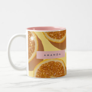 Tasse 2 Couleurs Orange Pailletée Citron Personnalisée Étincelante