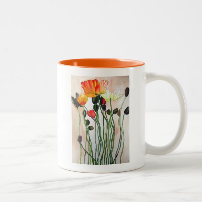 Tasse 2 Couleurs Orange Populaires fleurs aquarelle art (Droit)
