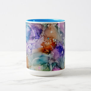 Tasse 2 Couleurs Oranger coloré, violet, rose, bleu Art abstrait