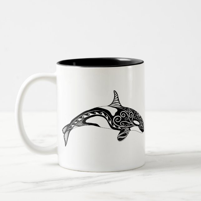 Tasse 2 Couleurs Orca - Dessin à la main - Noir et blanc (Gauche)