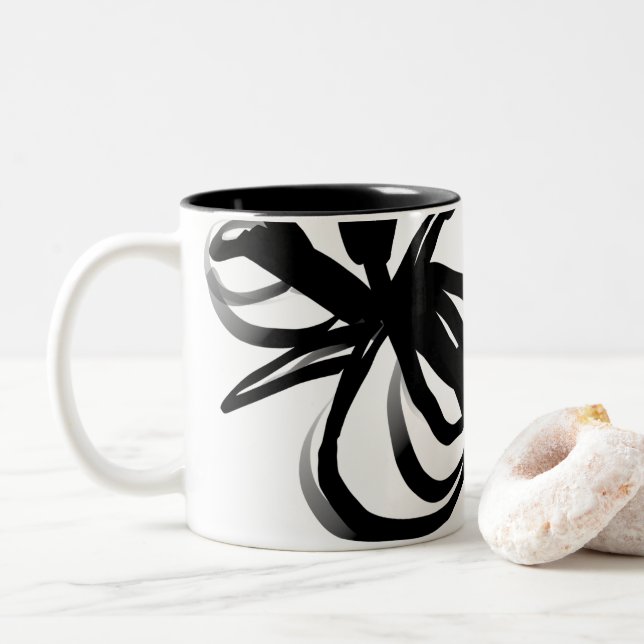 Tasse 2 Couleurs Orchidée Blanc : Abstrait blanc et noir (Avec donut)