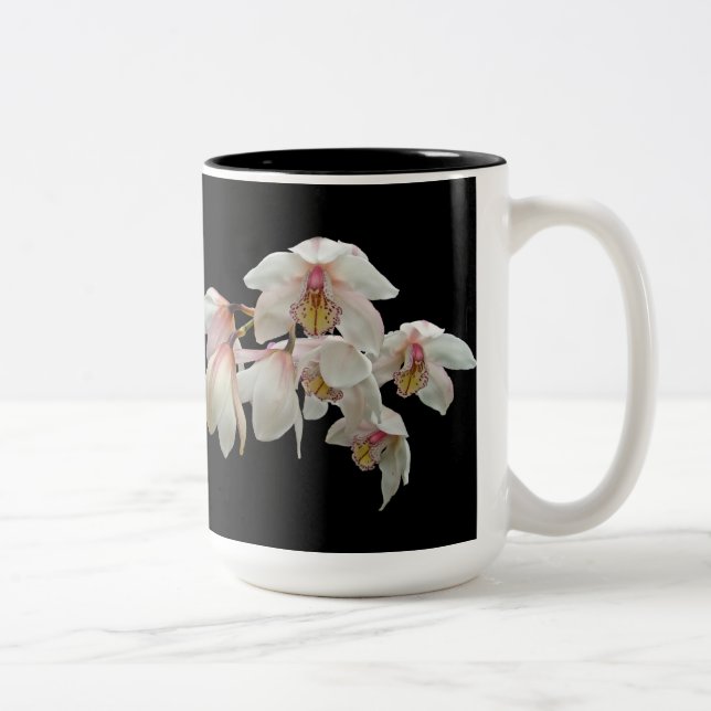 Tasse 2 Couleurs Orchidées crèmes et roses sur noir (Droit)