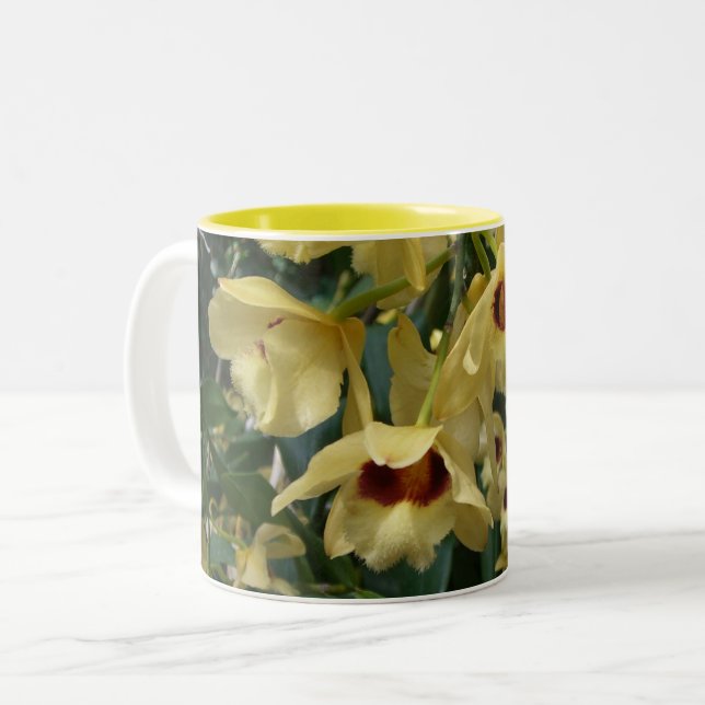 Tasse 2 Couleurs Orchidées Jaunes et Maroon Élégant Floral (Devant gauche)