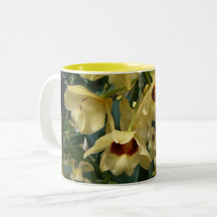 Tasse 2 Couleurs Orchidées jaunes et marron élégantes florales