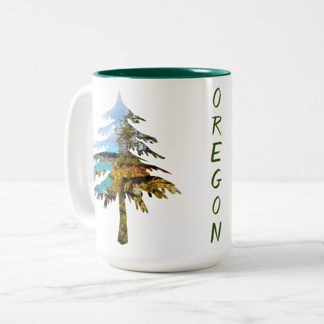 Tasse 2 Couleurs Oregon Coast Tree personnalisé (Devant gauche)