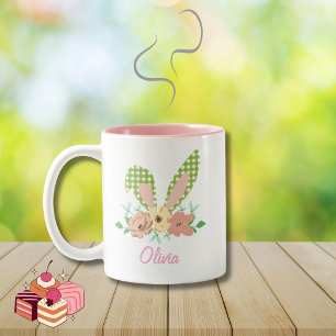 Tasse 2 Couleurs Oreilles de lapin de Pâques avec nom personnalisé
