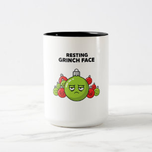 Tasse 2 Couleurs Ornement de Noël au Visage Grincheux au Repos