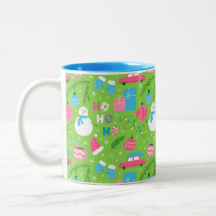 Tasse 2 Couleurs Ornement de Noël Bonhomme de Neige Vert Rose Bleu