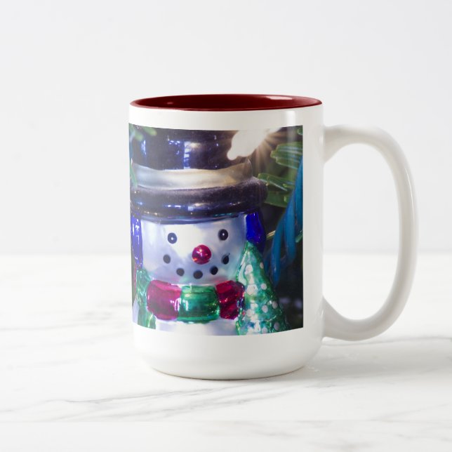 Tasse 2 Couleurs Ornement de Noël Snowman (Droit)