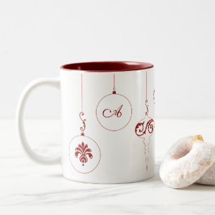 Tasse 2 Couleurs Ornements Bauble Monogramme Rouge Berry