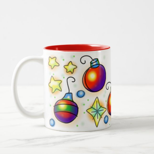 Tasse 2 Couleurs Ornements De Noël Et Étoiles Imprimer (Gauche)