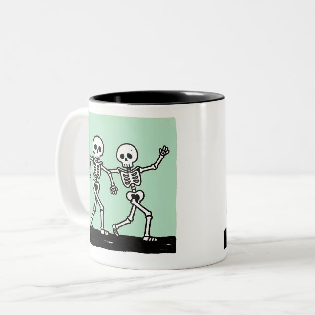Tasse 2 Couleurs Os squelette drôle danse Halloween (Devant gauche)