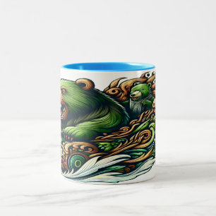 Tasse 2 Couleurs Ours animés chevauchant une voiture verte