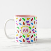 Ours doux multicolores et monogramme rose