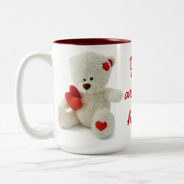 Tasse 2 Couleurs Ours en peluche blanc mignon avec un coeur (Gauche)