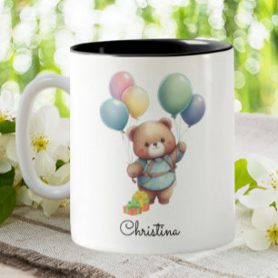 Tasse 2 Couleurs Ours en peluche mignon avec ballons Personnalisé
