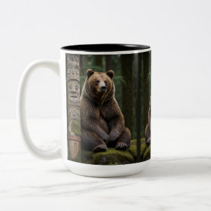 Tasse 2 Couleurs Ours grizzli et totem Pole Art de la faune