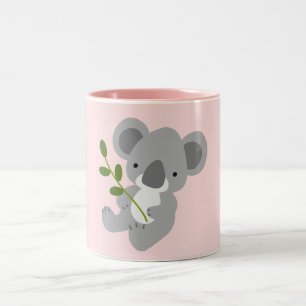 Tasse 2 Couleurs Ours Koala gris mignon avec feuille verte