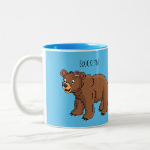 Tasse 2 Couleurs Ours mignon avec dessin animé sur les fleurs